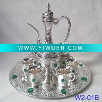 Wholesale green stone wine pot set with cups