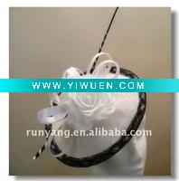 white sinamay fascinator with sinamay strip and ribbon flower