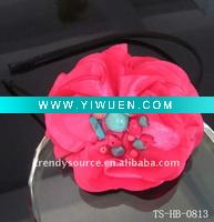 Wholesale TRENDY HAIR BAND WITH STAIN FLOWER AND TURQUOISE IN THE CENTRE