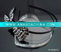 Wholesale HOT SELLING LADY'S 0.5 CM RIBBON WRAPPED HAIRBAND W/ACRYLIC STOEN BOW TIE