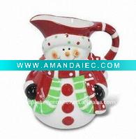 Wholesale Chrismas snowman ceramic pitcher with handle