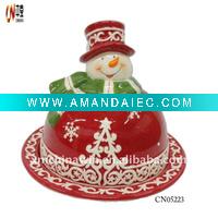Wholesale Ceramic Christmas snowman cheese plate with cover