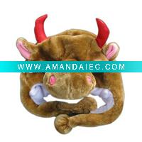 Wholesale plush cow hat,Cartoon animal hat,winter hat