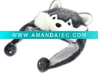 Wholesale plush husky hats,Cartoon animal hat,winter hat