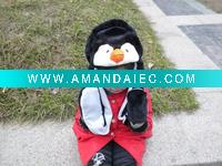 Wholesale plush penguin shape hat with glove