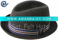 Wholesale men's fashion 100% wool brown casual stingy brim fedora hat