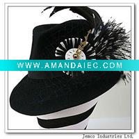 Wholesale Fashional lady's Fedora with feather /bucket cap/top hat