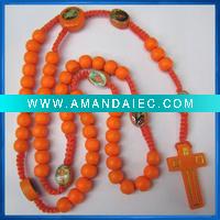 Wholesale Orange Wooden kidde rosary,knotted cord rosario