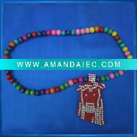 Wholesale Red Wood Jesus Piece Rosary Necklace with coloured beads
