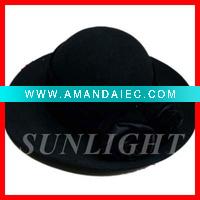 Wholesale Top quality lady hat,fashion big brim party hat,wool hat with silk flower ornament