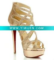 Wholesale gold paillette sandals high heel free shipping