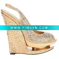 Wholesale gold crystals slipsole platform shoes high heel