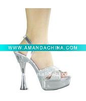 Wholesale silvery transparent platform high heel sandal with metal PU and painting heel and the rhinestone SW1176 /Ladies shoes