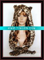 Wholesale 2011 NEW COLLECTION FLUFFY SPIRIT LEOPARD WARM ANIMAL FULL HOOD HAT/CAP WITH GLOVES