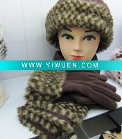 Wholesale PLUSH FUR WINTER HAT SET WITH SCARF GLOVE HB06