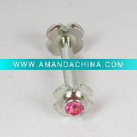 Wholesale pink flower lip piercing jewelry with jewel body jewellery