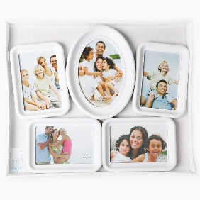 Concise Style 6 Pocket Pages 5" by 7" / 4" by 6" Combination White / Black Wall Hanging Photo Frame