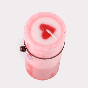 Wholesale Fashion Pillar Shape Pink With Red Heart Inside Fruit Scent Art Candles