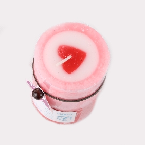 Wholesale Fashion Pillar Shape Pink With Red Heart Inside Fruit Scent Art Candles