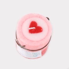 Wholesale Fashion Pillar Shape Pink With Red Heart Inside Fruit Scent Art Candles