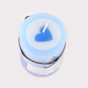 Wholesale Fashion Pillar Shape Light Blue With Blue Heart Inside Fruit Scent Art Candles