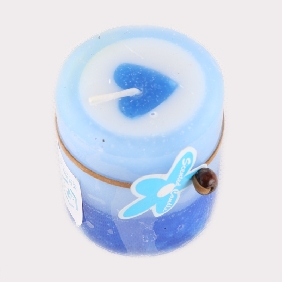 Wholesale Fashion Pillar Shape Light Blue With Blue Heart Inside Fruit Scent Art Candles