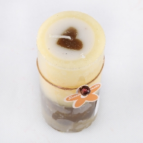 Wholesale Fashion Pillar Shape Light Yellow With Brown Heart Inside Aroma Art Candles