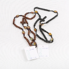 Wholesale Wooden Bead Necklace With Cross In OPP Bag Package