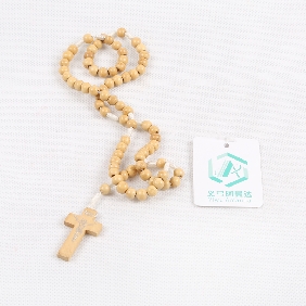 Wholesale Wooden Bead Necklace With Cross In Yellow Color In OPP Bag Package