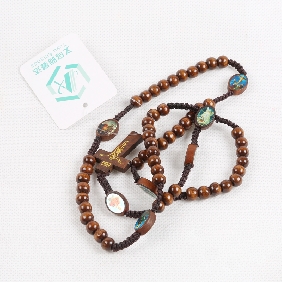 Wholesale Wooden Bead Necklace With Cross In Brown Color In OPP Bag Package