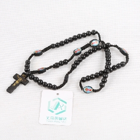 Wholesale Wooden Bead Necklace With Cross In Black Color In OPP Bag Package