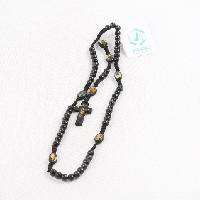 Wholesale Wooden Bead Necklace With Cross In Black Color In OPP Bag Package