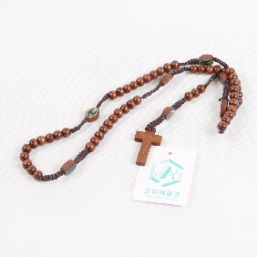 Wholesale Wooden Bead Necklace With Cross In Brown Color In OPP Bag Package