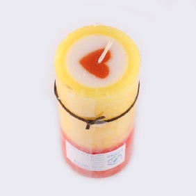 Wholesale Fashion Pillar Shape Yellow With Red Heart Inside Fruit Scent Art Candles