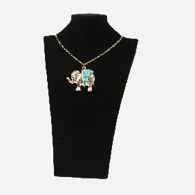 Wholesale Alloy Gold Elephant Pendant with Azure Diamond and Crystal on Long Gold Chain Necklace Hot Sale Jewelry