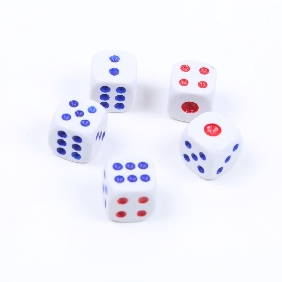 Wholesale 16mm Opaque Gaming Dice for Poker and Card Games + Free Large Size White Dice Block + Blue with Red Dot