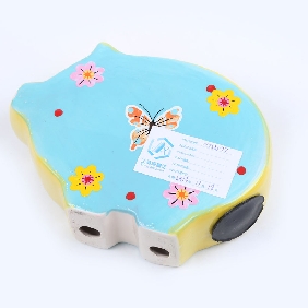 Wholesale Pig Shape Money-Box with Flowers and Butterfly Printing on Surface, Blue and Yellow