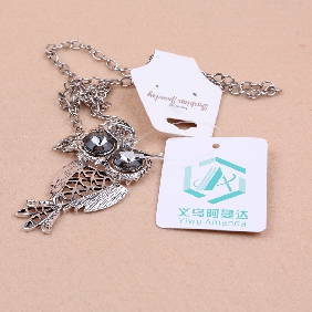 Wholesale cool fashion inlay black rhinestone chain owl necklace