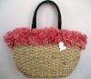 straw knitting and lace trimming woven handbag