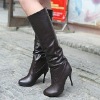 Simple Style High Heel Pure Long Boots Brown