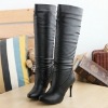 Simple Style High Heel Pure Long Boots Black