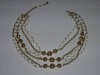 VINTAGE GOLDTONE CHAIN & WHITE BEAD Necklace