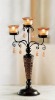 European style black metal base candelabra with amber cup
