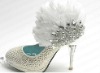 ws-171 white rhinestones feather bridal wedding shoes