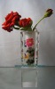 square crystal flower vase inside painted peony picture for colorful vase with 4 carved edges hot sale