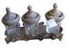 antique metal candle holder with clear glass