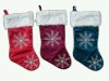 Wholesale 20inches satin stocking with HP plush cuff and embroidery snowflake