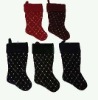 19inches velvet quilt stocking with gold bead.