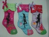 20inches satin stocking with embroidery pattern and bowknot cuff