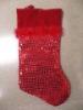 19inches sequins stocking with velvet cuff and feather laciness